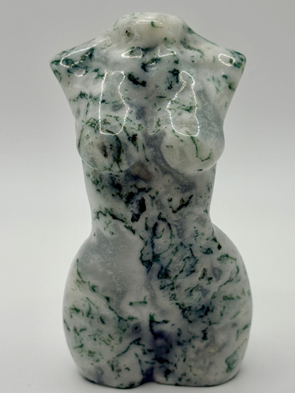 Green Moss Agate Goddess Body Carving Crystal Sculpture Decor 106g